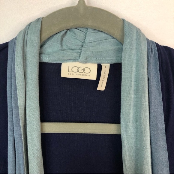 Logo Lori Goldstein Women’s Vest Shades of Blue Longer Front Tails Shaw Collar - Picture 5 of 7